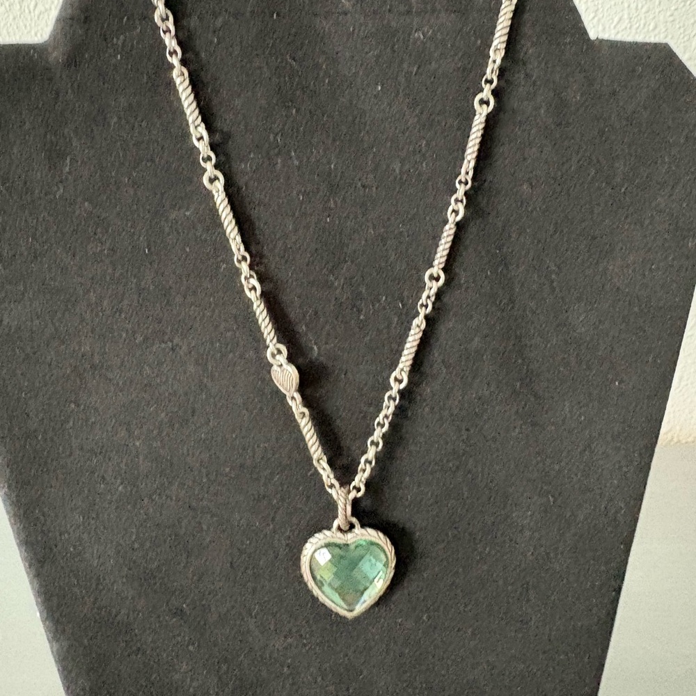 Brighton Silver Necklace with Reversible Heart Pendant and Teal Blue Stone
